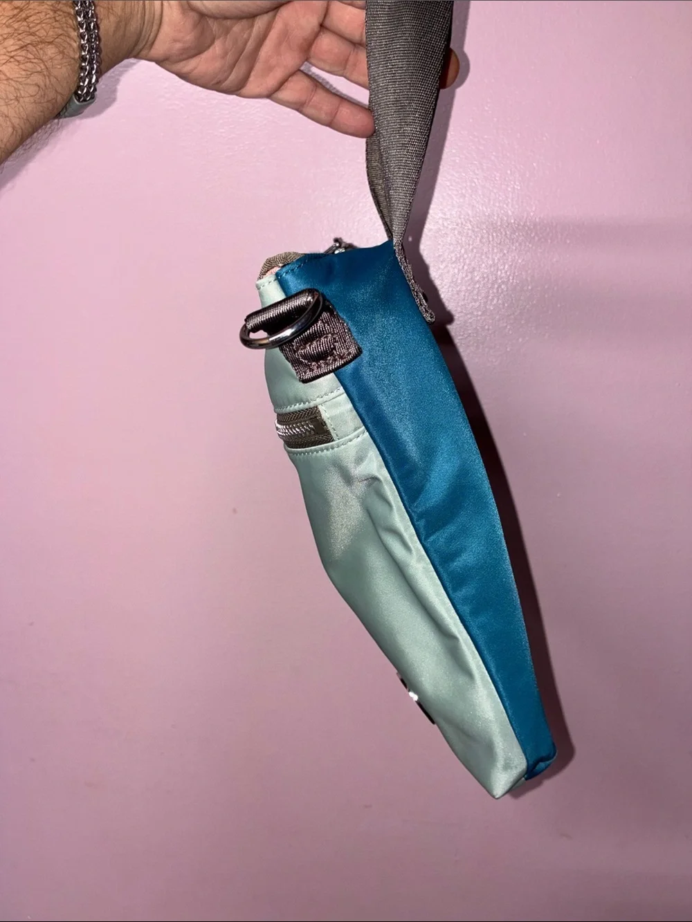 shortyLOVE Greenish grey & teal nylon Crossbody Messenger Bag
